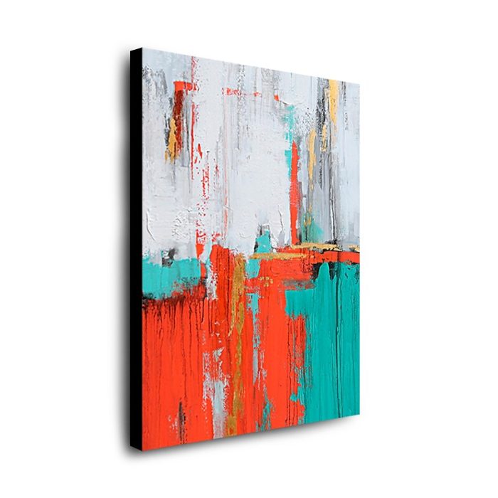 White Orange Teal Abstract Painting Textured Oil On Canvas Decor - Image 3