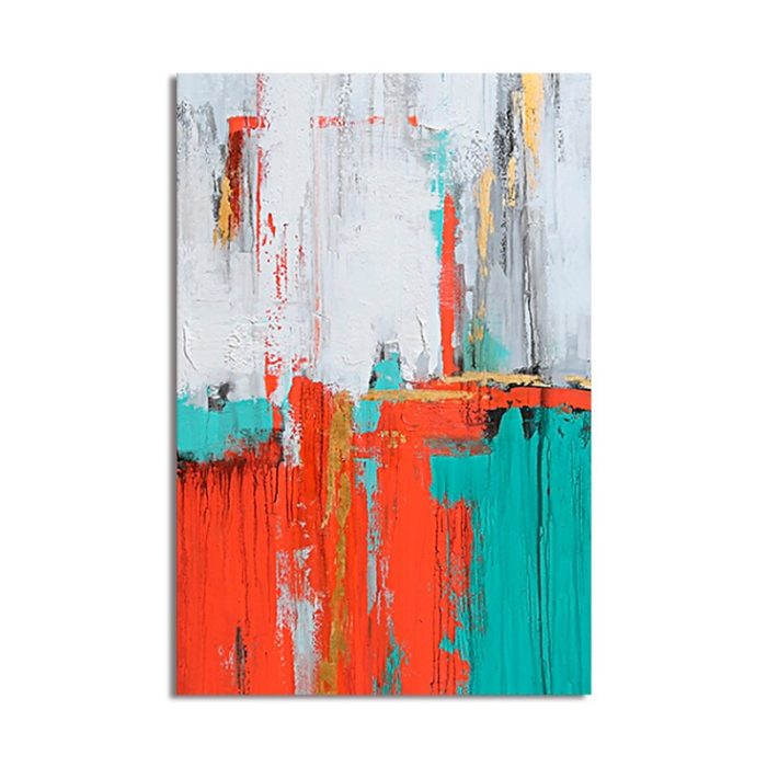 White Orange Teal Abstract Painting Textured Oil On Canvas Decor - Image 2