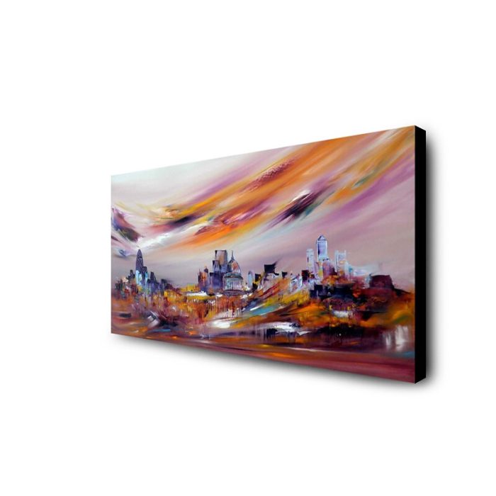 Windy Modern Cityscape Oil Painting 100% Handmade Home Decor - Image 4