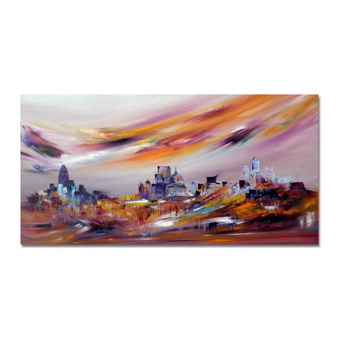 Windy Modern Cityscape Oil Painting 100% Handmade Home Decor - Image 2