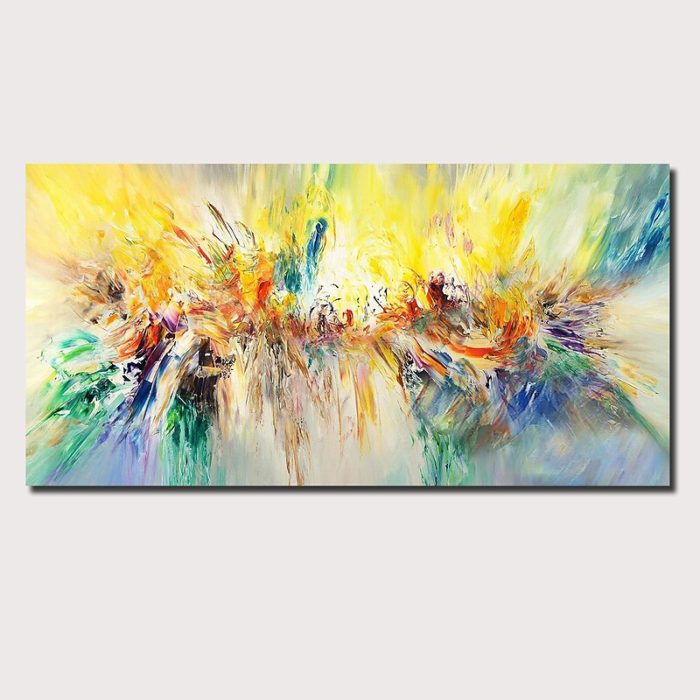 Yellow Abstract Oil Painting Contemporary Handmade Art Deco Sofa - Image 2