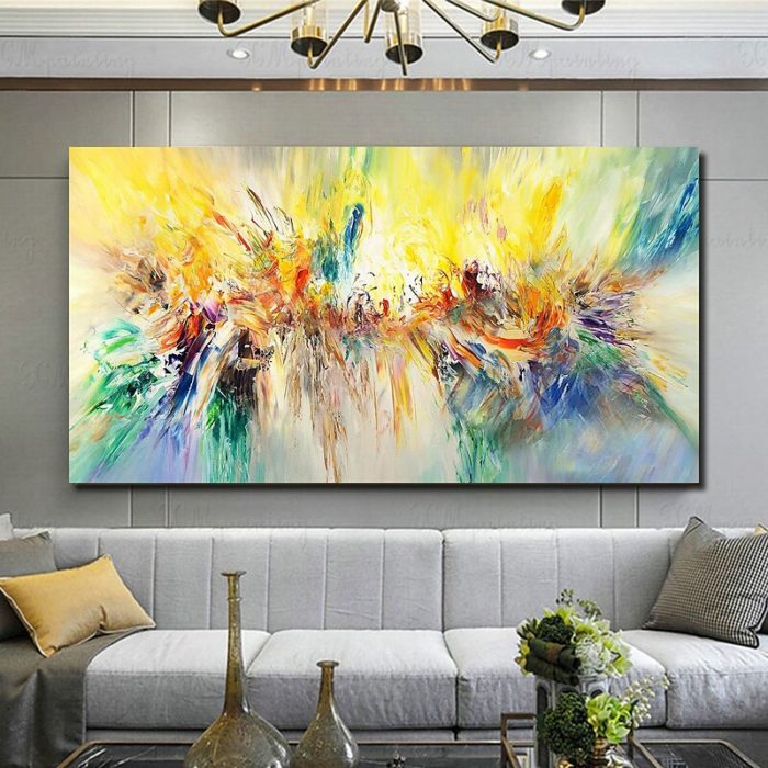 Yellow Abstract Oil Painting Contemporary Handmade Art Deco Sofa
