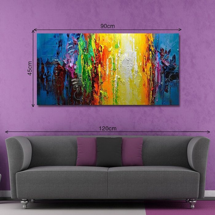 Yellow Blue Wall Art Handmade Texture Oil Painting Decor Sofa
