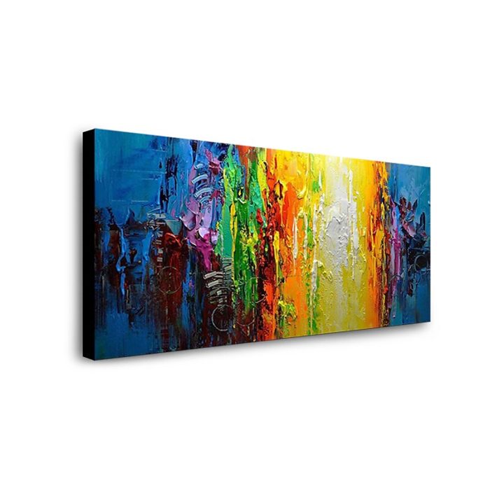 Yellow Blue Wall Art Handmade Texture Oil Painting Decor Sofa - Image 3