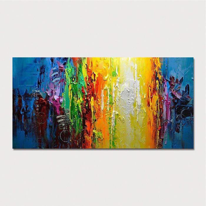 Yellow Blue Wall Art Handmade Texture Oil Painting Decor Sofa - Image 2