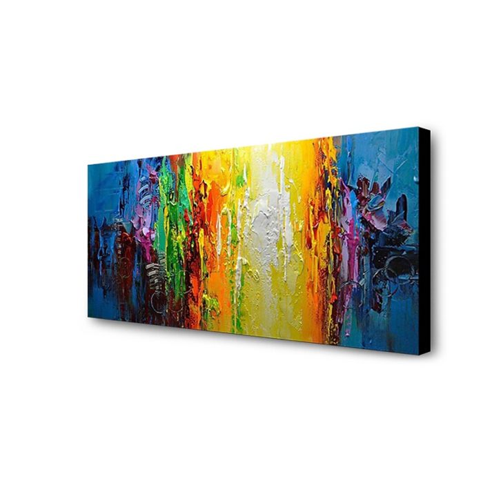 Yellow Blue Wall Art Handmade Texture Oil Painting Decor Sofa - Image 4