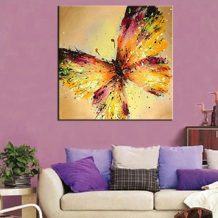 48*48 Inch Canvas Yellow Butterfly Painting Hand-Painted Wall Art - Image 4