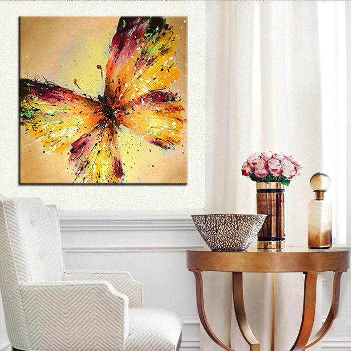48*48 Inch Canvas Yellow Butterfly Painting Hand-Painted Wall Art - Image 5