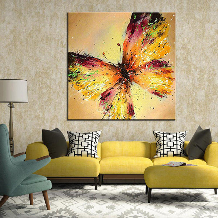 48*48 Inch Canvas Yellow Butterfly Painting Hand-Painted Wall Art