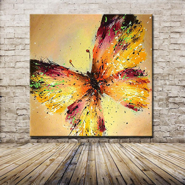 48*48 Inch Canvas Yellow Butterfly Painting Hand-Painted Wall Art - Image 6