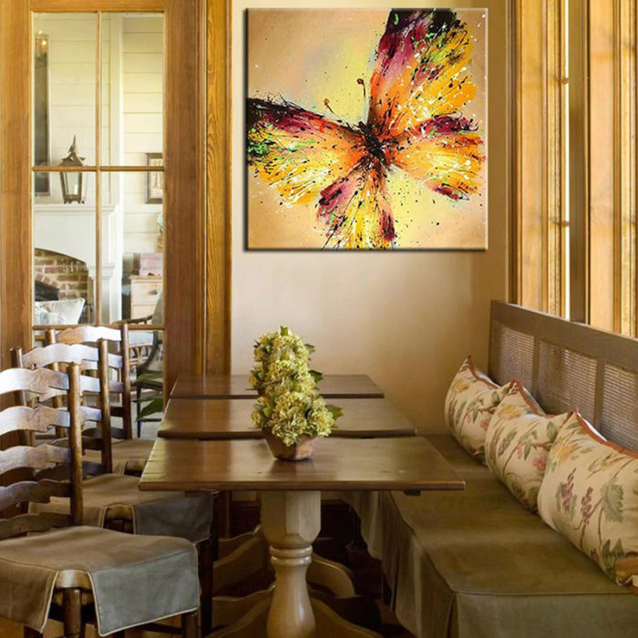 48*48 Inch Canvas Yellow Butterfly Painting Hand-Painted Wall Art - Image 3
