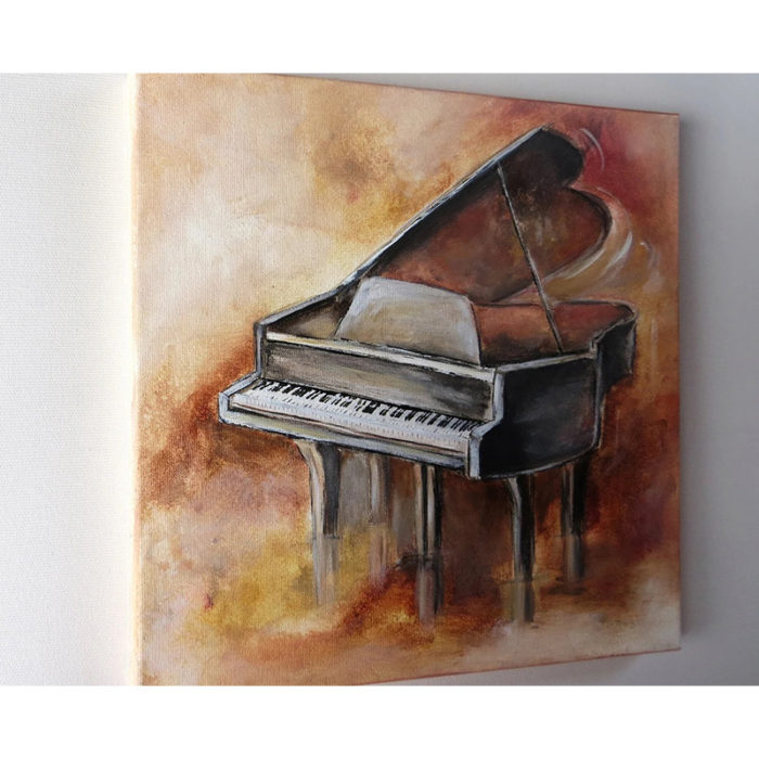 Abstract Grand Piano Oil Painting Brown Music Art For Living Room - Image 3