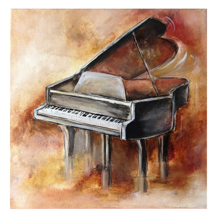 Abstract Grand Piano Oil Painting Brown Music Art For Living Room - Image 2