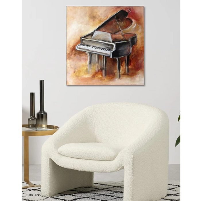 Abstract Grand Piano Oil Painting Brown Music Art For Living Room - Image 4
