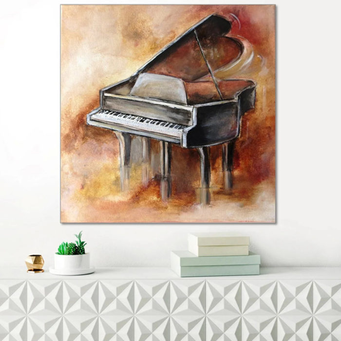 Abstract Grand Piano Oil Painting Brown Music Art For Living Room - Image 8
