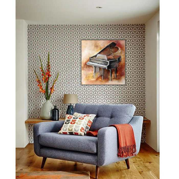 Abstract Grand Piano Oil Painting Brown Music Art For Living Room