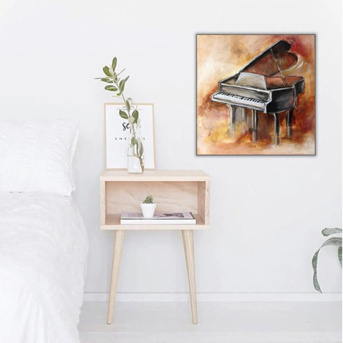 Abstract Grand Piano Oil Painting Brown Music Art For Living Room - Image 5