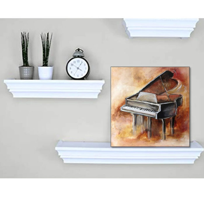 Abstract Grand Piano Oil Painting Brown Music Art For Living Room - Image 7