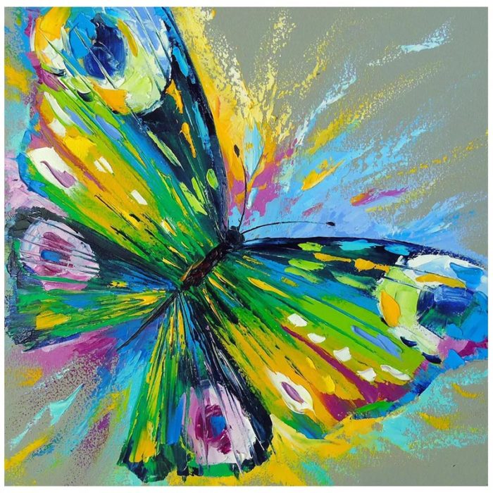 Abstract Green Butterfly Painting On Canvas For Home Living Room - Image 2