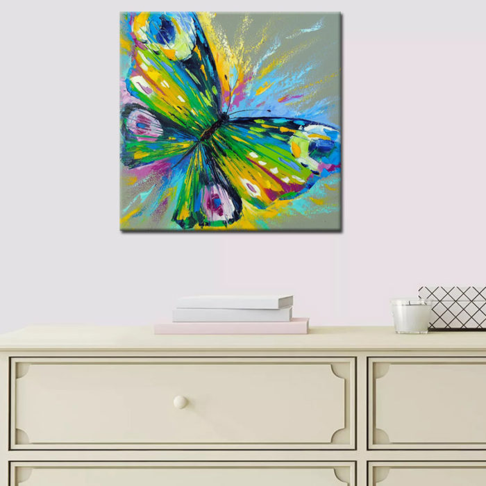 Abstract Green Butterfly Painting On Canvas For Home Living Room - Image 4