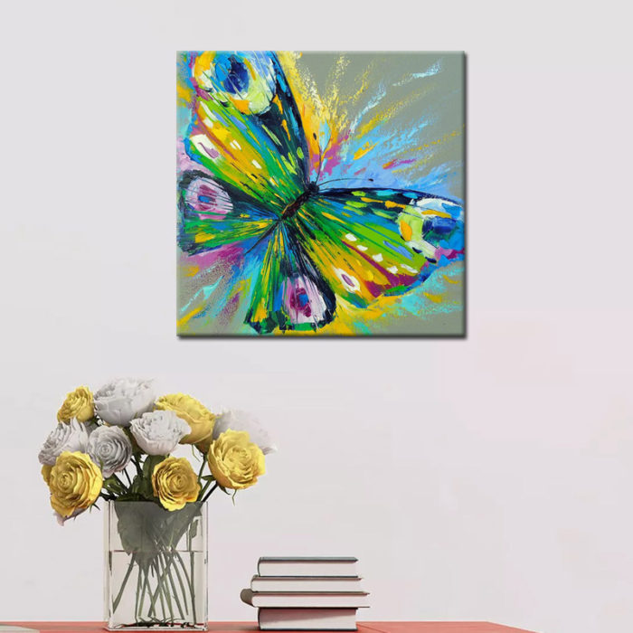 Abstract Green Butterfly Painting On Canvas For Home Living Room - Image 5