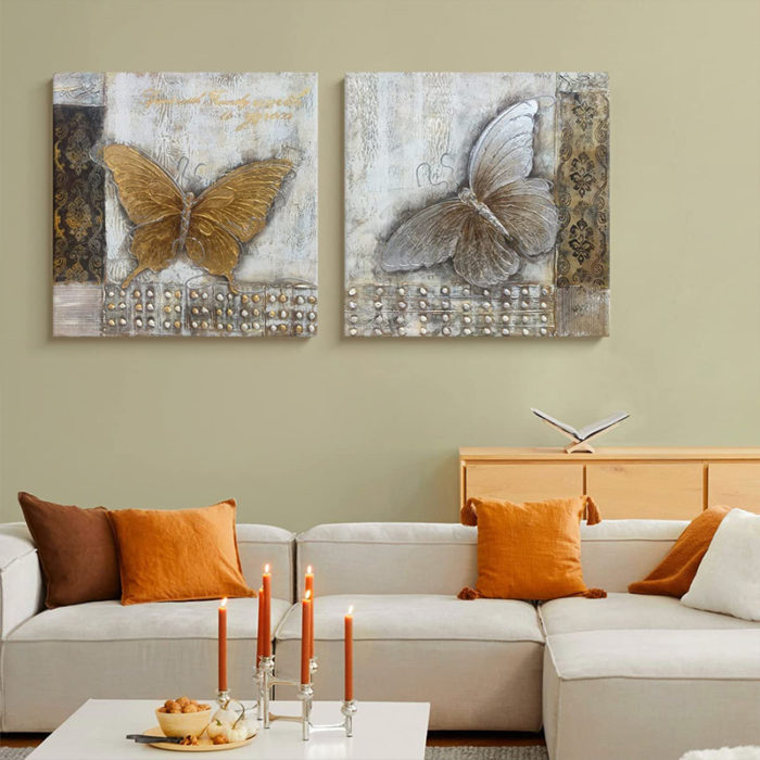 Butterfly Paintings On Canvas 2 Piece Animals Square Wall Decoration - Image 7