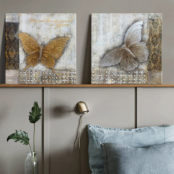 Butterfly Paintings On Canvas 2 Piece Animals Square Wall Decoration - Image 6