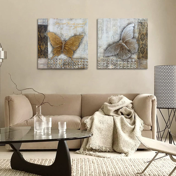Butterfly Paintings On Canvas 2 Piece Animals Square Wall Decoration - Image 4