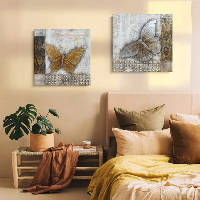 Butterfly Paintings On Canvas 2 Piece Animals Square Wall Decoration - Image 3
