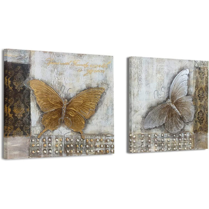Butterfly Paintings On Canvas 2 Piece Animals Square Wall Decoration - Image 2