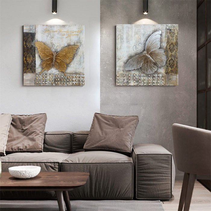 Butterfly Paintings On Canvas 2 Piece Animals Square Wall Decoration