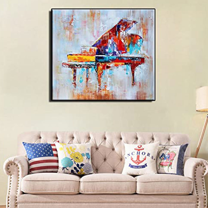 Hand Painted Piano Canvas Painting Colorful Grand Piano For Home - Image 3