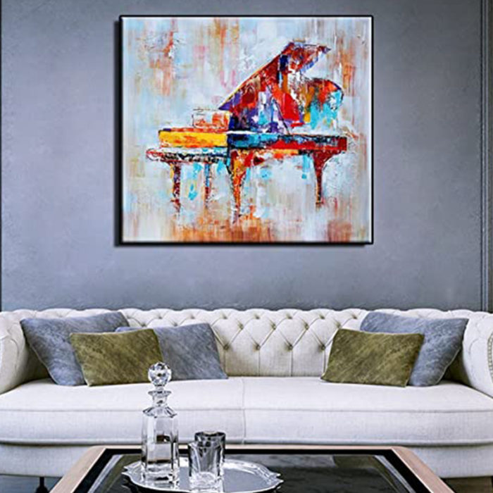 Hand Painted Piano Canvas Painting Colorful Grand Piano For Home