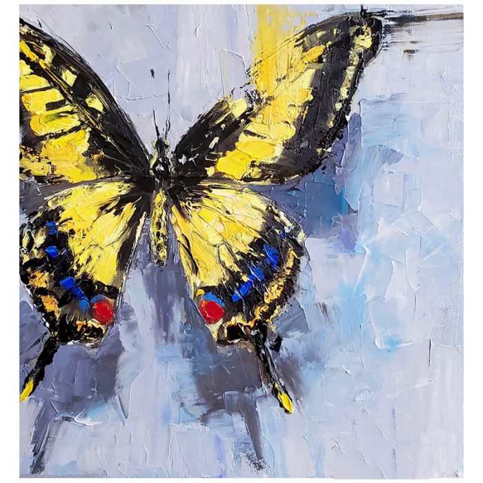Hand Painted Yellow Butterfly Oil Painting Canvas Home Office Decor - Image 4