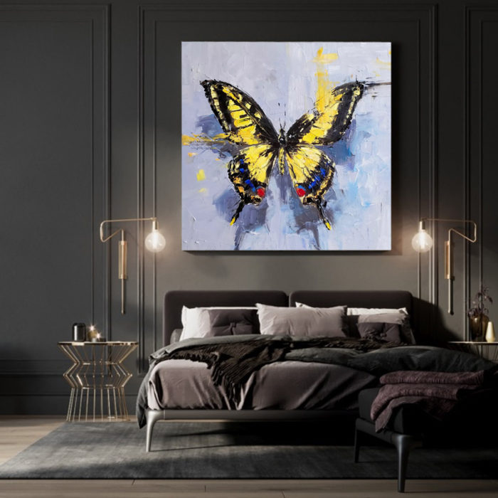 Hand Painted Yellow Butterfly Oil Painting Canvas Home Office Decor