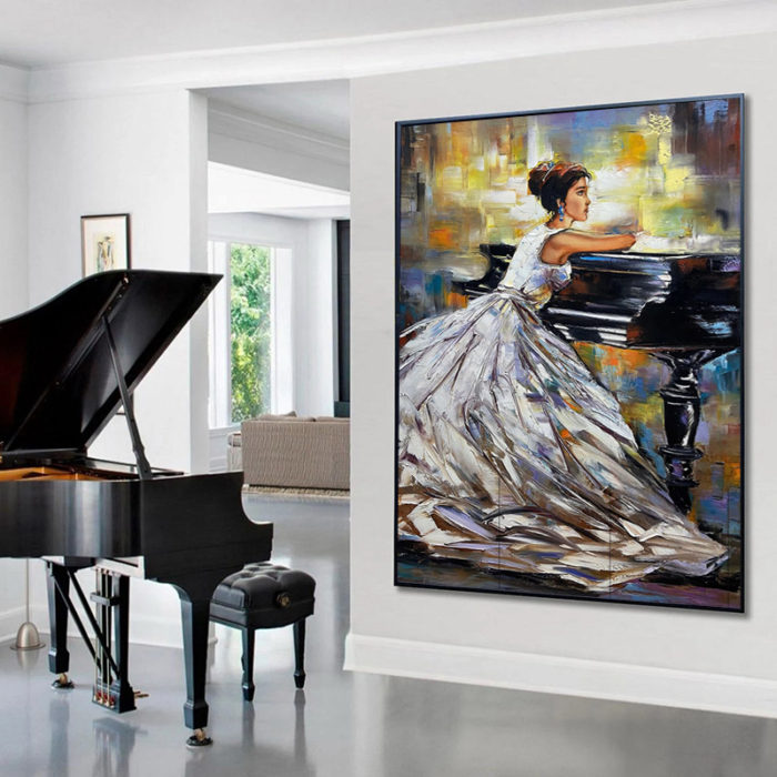 Modern Abstract Lady Piano Oil Painting For Music Classroom Decor