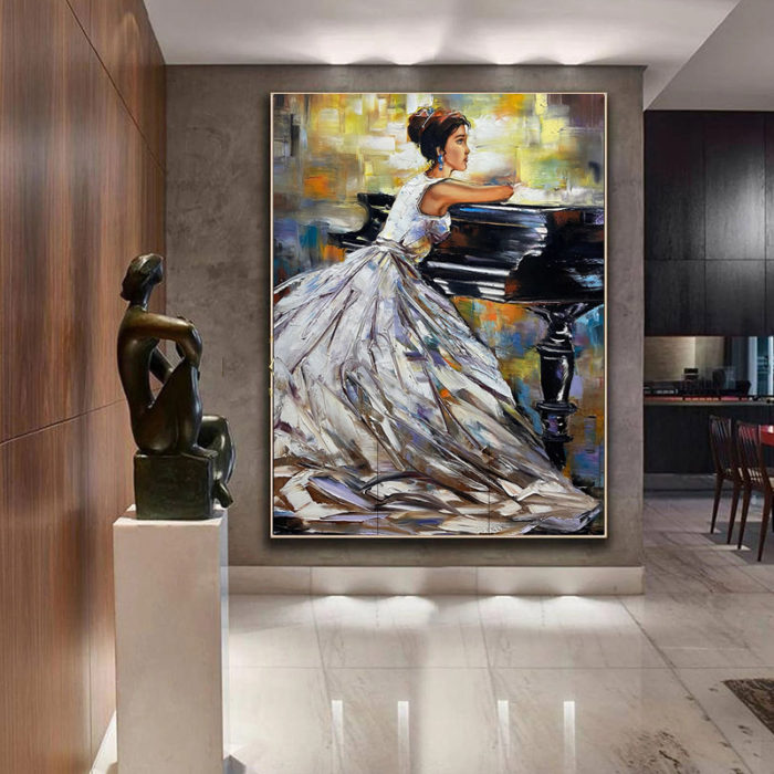 Modern Abstract Lady Piano Oil Painting For Music Classroom Decor - Image 4