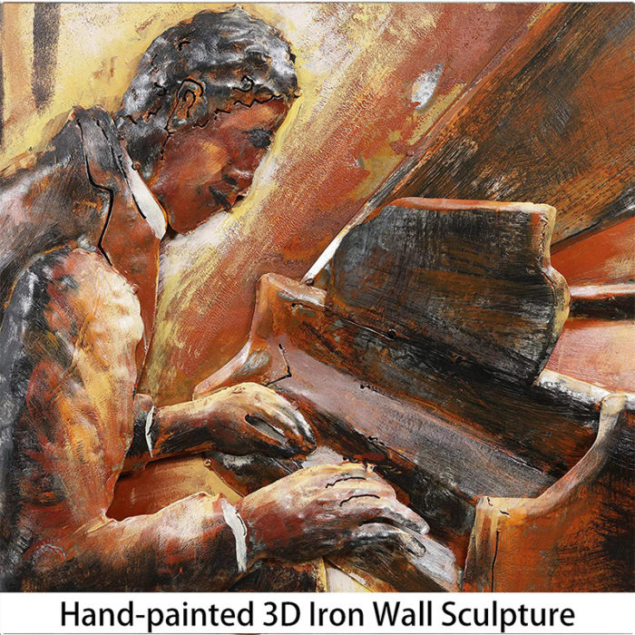 Oil Painting Piano Brown Rust Textured Instrument Art Decor Home - Image 4