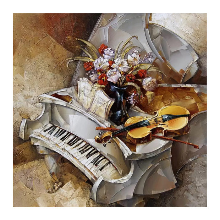 Piano Canvas Painting Floral Violin Decoration For Living Room - Image 2