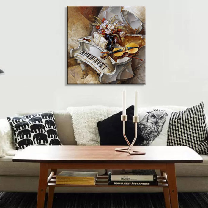 Piano Canvas Painting Floral Violin Decoration For Living Room - Image 3