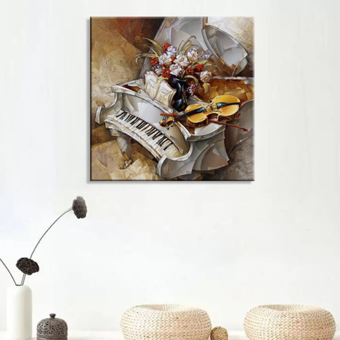 Piano Canvas Painting Floral Violin Decoration For Living Room - Image 4