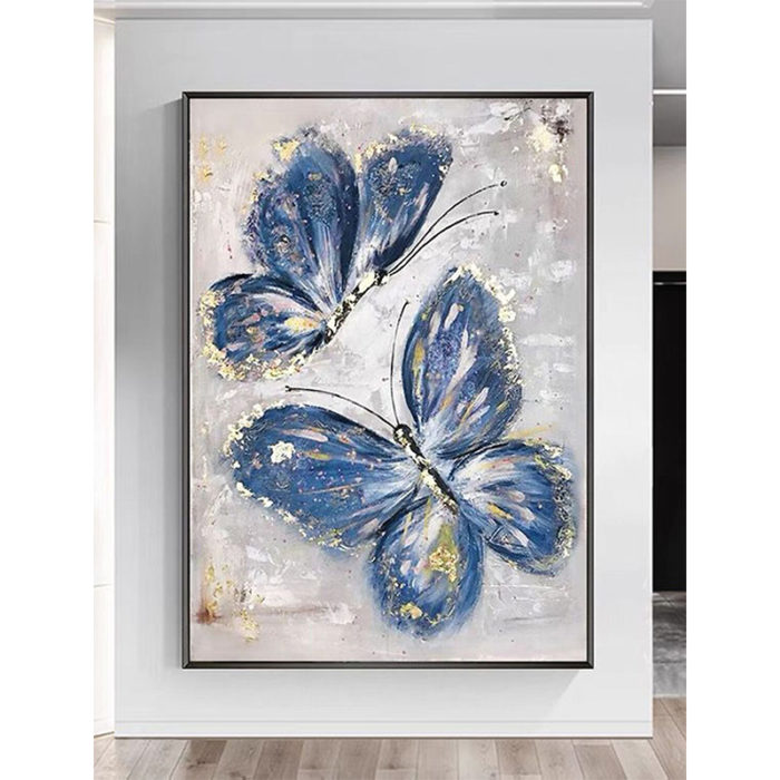 Two Blue Butterflies Canvas Paintings Decorations Office Living Room - Image 4