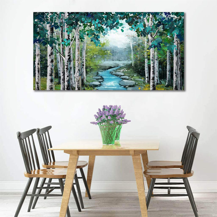Aspen Trees Oil Paintings Palette Knife Green Forest Wall Decor - Image 5