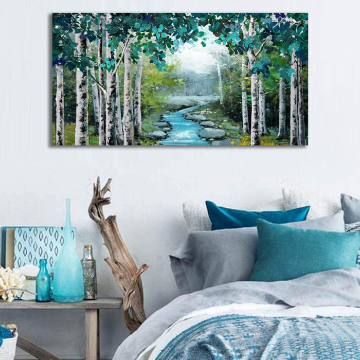 Aspen Trees Oil Paintings Palette Knife Green Forest Wall Decor