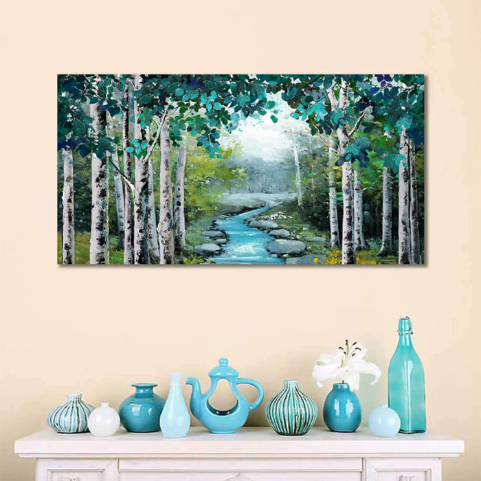 Aspen Trees Oil Paintings Palette Knife Green Forest Wall Decor - Image 6
