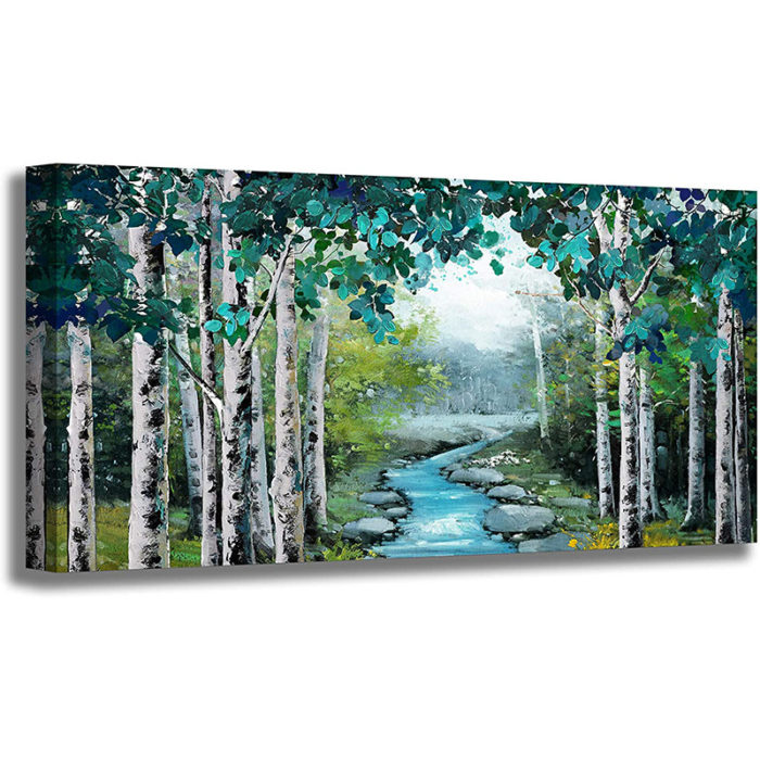 Aspen Trees Oil Paintings Palette Knife Green Forest Wall Decor - Image 2