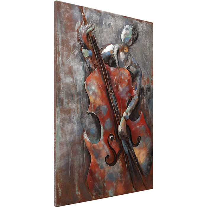 Bassist Mixed Media Iron Hand Painted Music Instruments Painting - Image 4