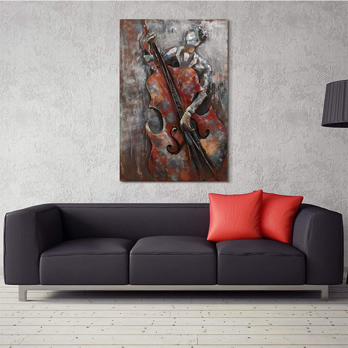 Bassist Mixed Media Iron Hand Painted Music Instruments Painting