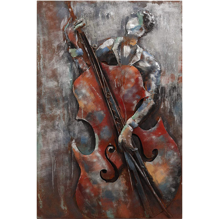Bassist Mixed Media Iron Hand Painted Music Instruments Painting - Image 2