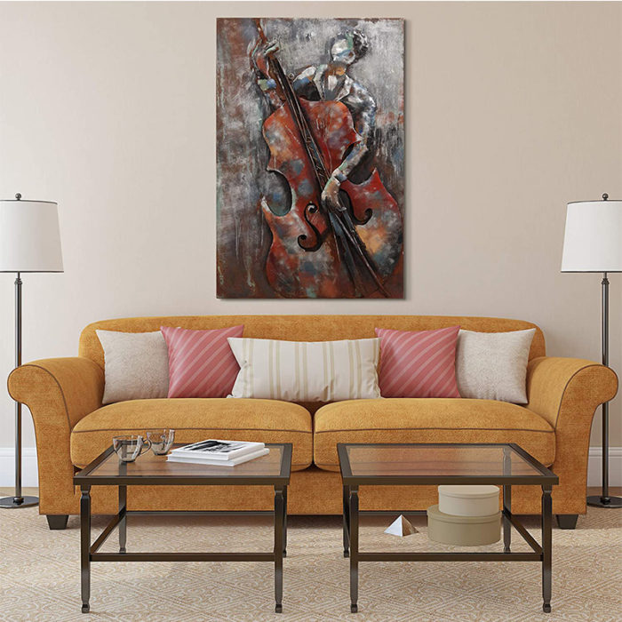 Bassist Mixed Media Iron Hand Painted Music Instruments Painting - Image 5